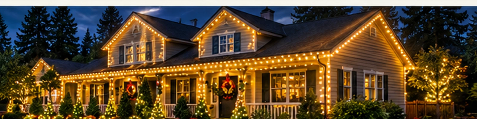 Home with warm Christmas lights and festive decorations